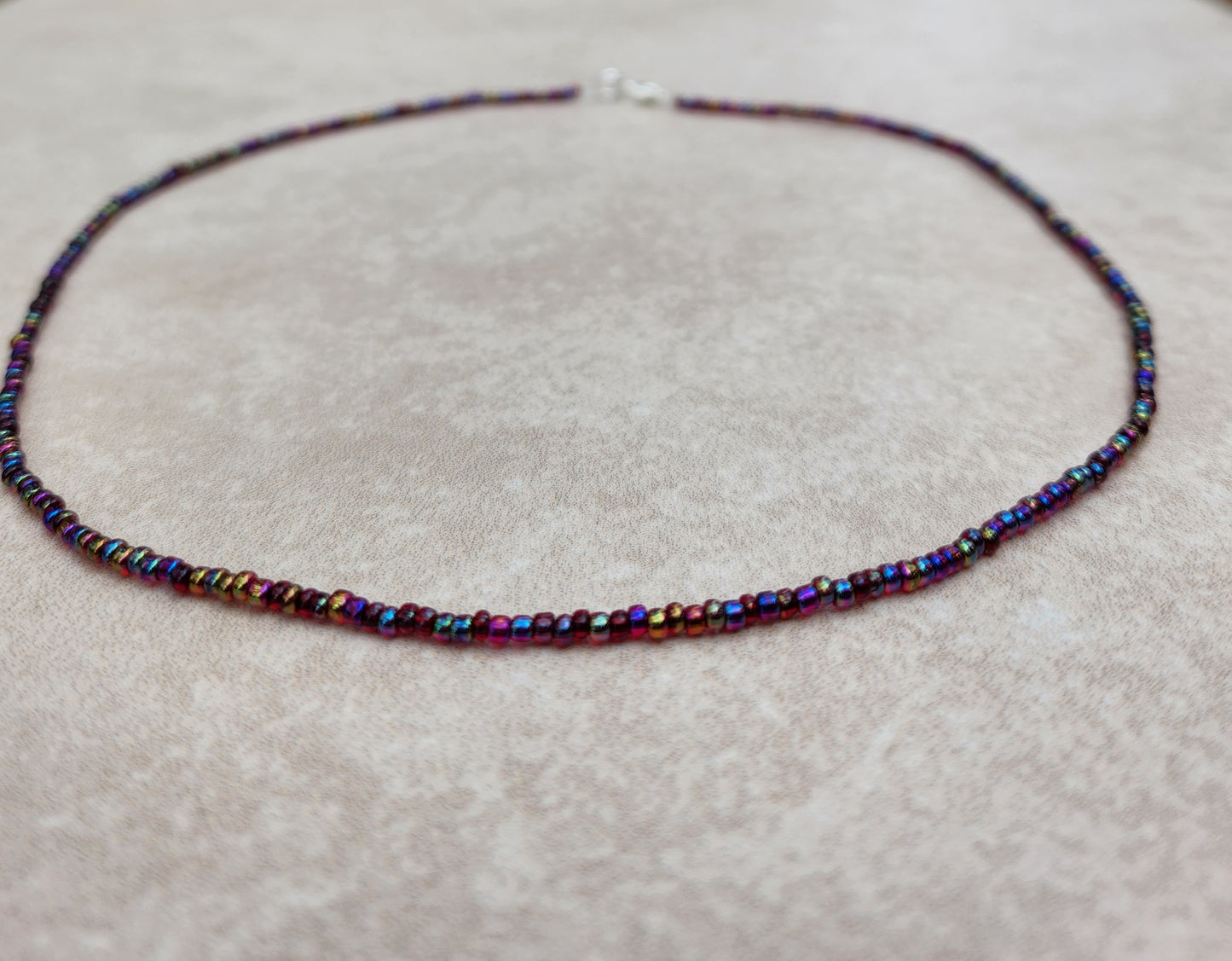 11/0 Transparent Garnet AB necklace tiny seed bead necklace