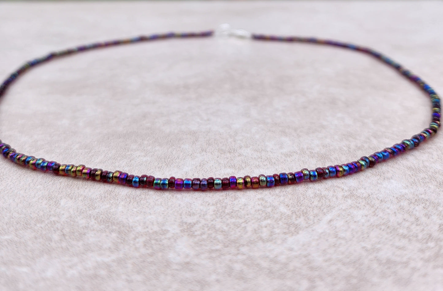 11/0 Transparent Garnet AB necklace tiny seed bead necklace