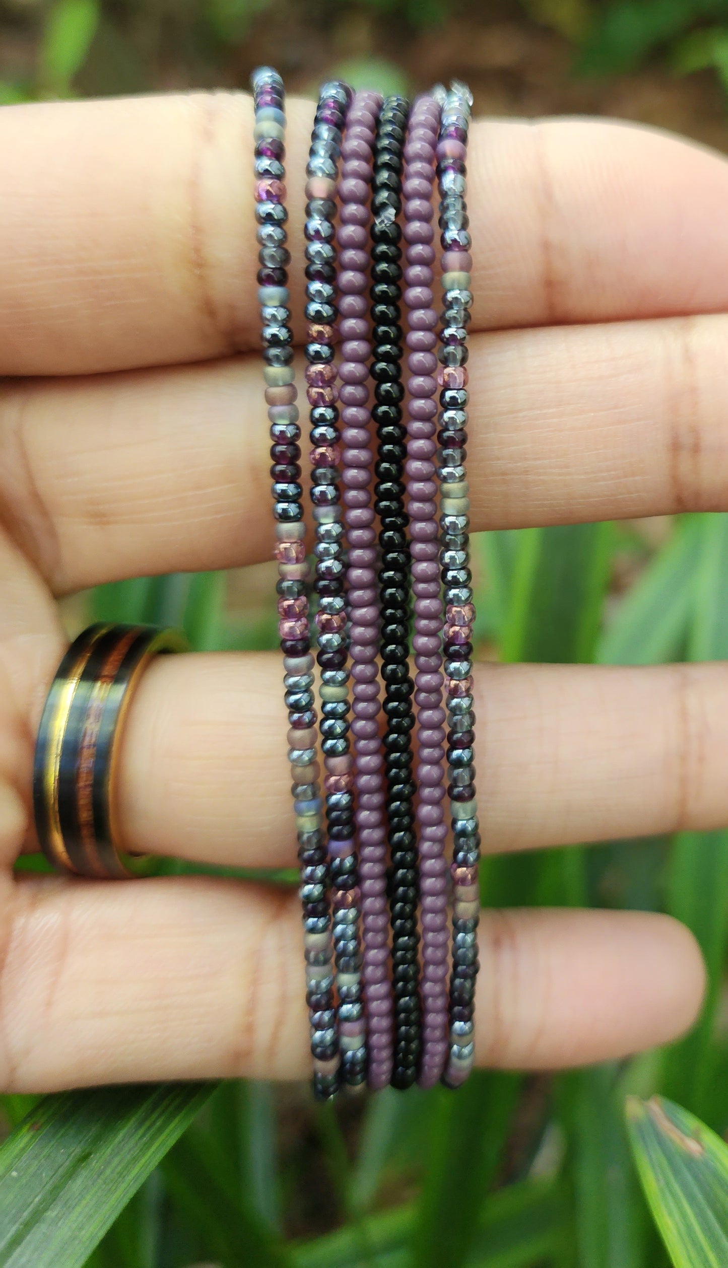 11/0 Berry Blend tiny stretch seed bead bracelet set, stackable dainty stretch seed bead bracelet set