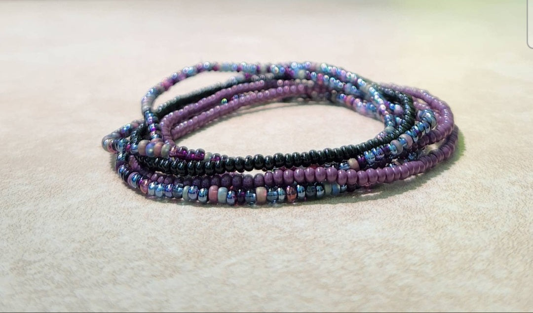 11/0 Berry Blend tiny stretch seed bead bracelet set, stackable dainty stretch seed bead bracelet set