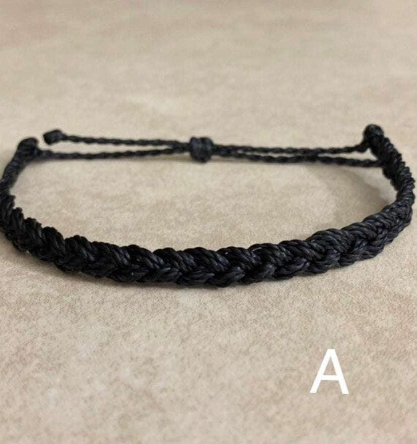 Individual Mini Wax String Bracelets, Grey, white, rhubarb, brown, black, peach, cherry black, pastel blue braided wax bracelets