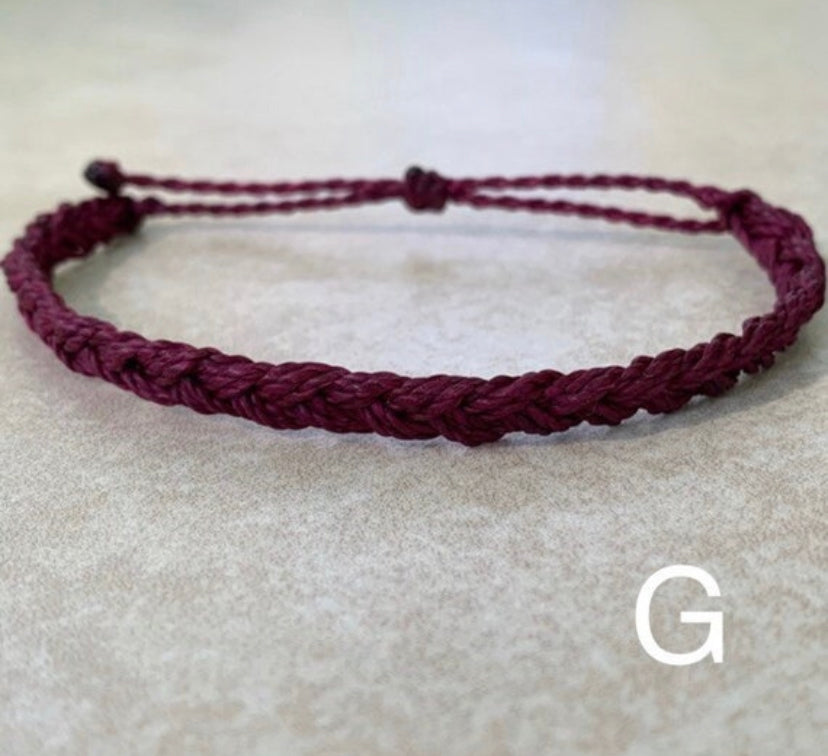 Individual Mini Wax String Bracelets, Grey, white, rhubarb, brown, black, peach, cherry black, pastel blue braided wax bracelets