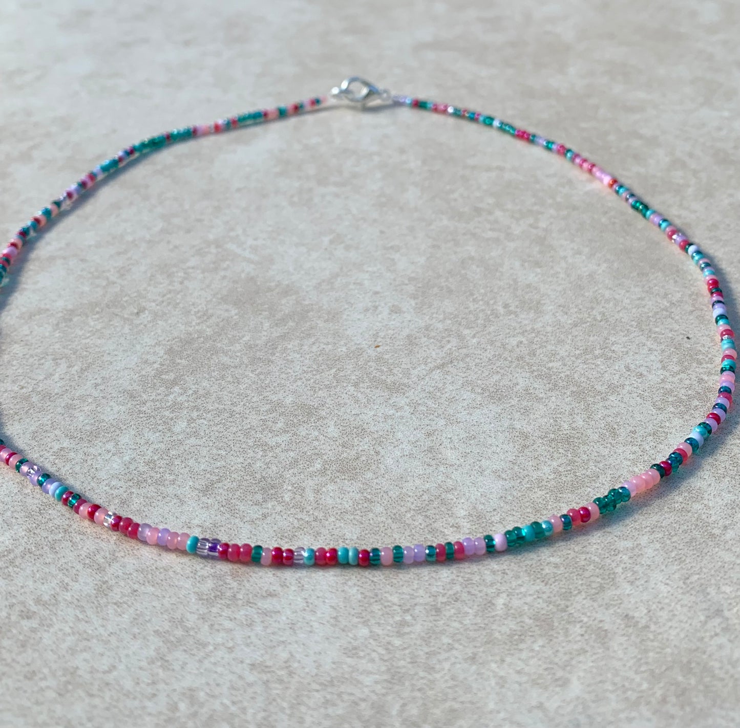 11/0 Mermaids Jewels necklace tiny seed bead necklace, colorful dainty seed bead necklace