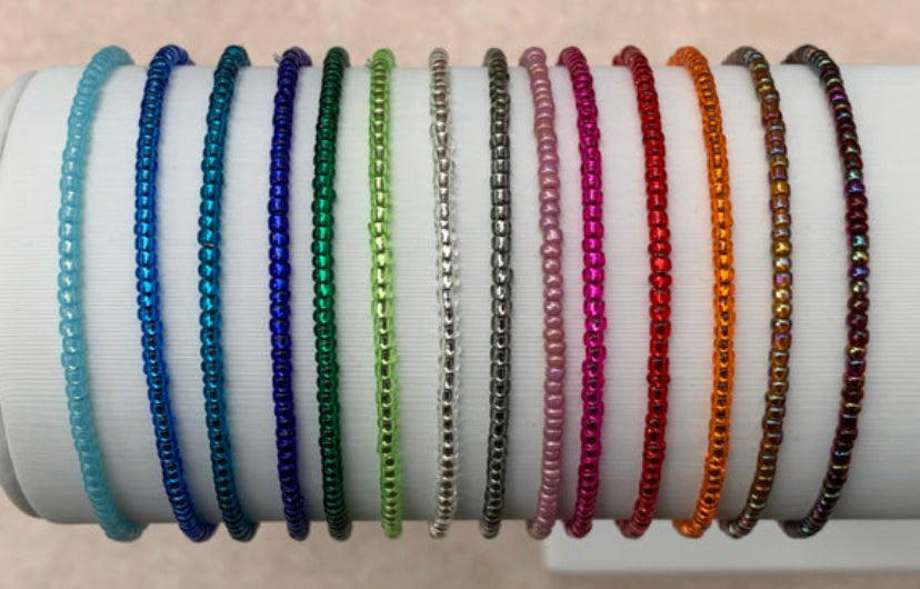 11/0 7 inch Individual tiny stackable Japanese stretch seed bead bracelets, Single dainty stretch seed bead bracelets