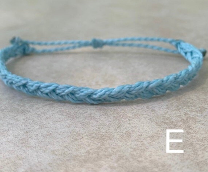 Individual Mini Wax String Bracelets, Grey, white, rhubarb, brown, black, peach, cherry black, pastel blue braided wax bracelets