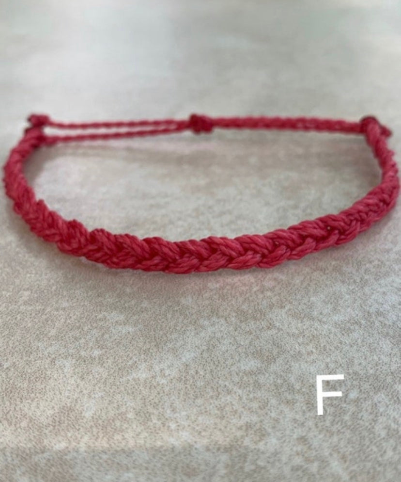 Individual Mini Wax String Bracelets, Grey, white, rhubarb, brown, black, peach, cherry black, pastel blue braided wax bracelets