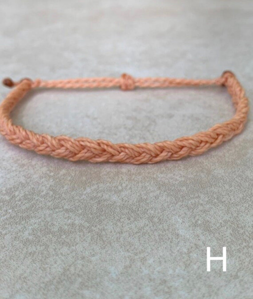 Individual Mini Wax String Bracelets, Grey, white, rhubarb, brown, black, peach, cherry black, pastel blue braided wax bracelets
