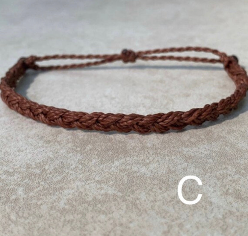 Individual Mini Wax String Bracelets, Grey, white, rhubarb, brown, black, peach, cherry black, pastel blue braided wax bracelets