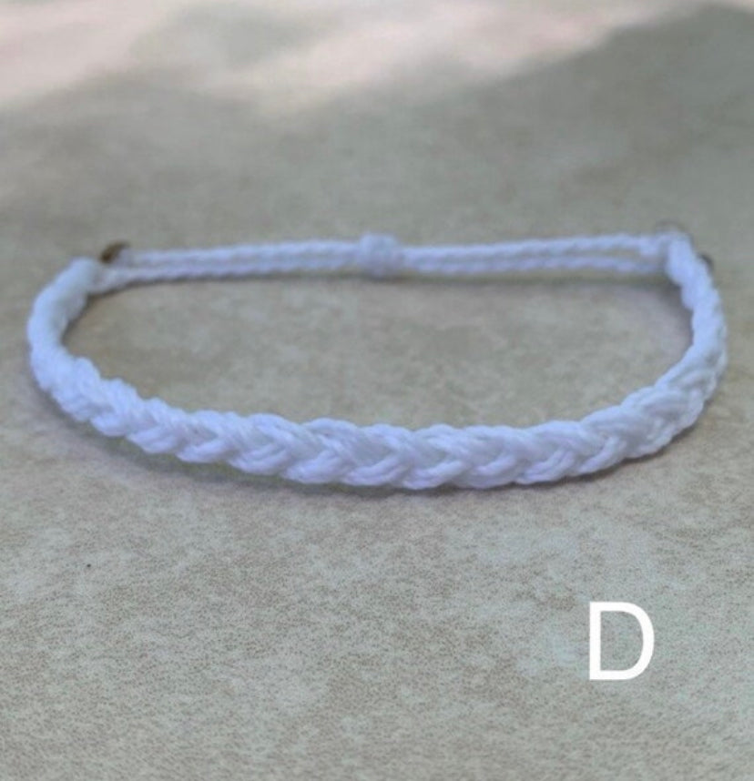 Individual Mini Wax String Bracelets, Grey, white, rhubarb, brown, black, peach, cherry black, pastel blue braided wax bracelets