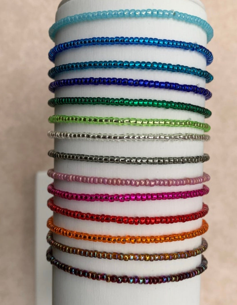 11/0 7 inch Individual tiny stackable Japanese stretch seed bead bracelets, Single dainty stretch seed bead bracelets