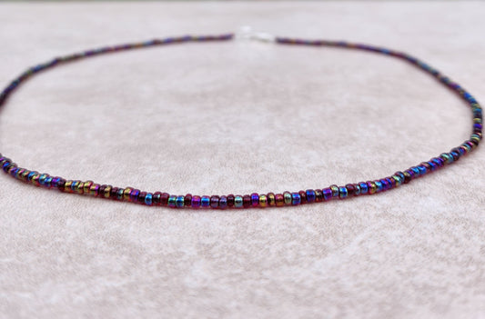 11/0 Transparent Garnet AB necklace tiny seed bead necklace