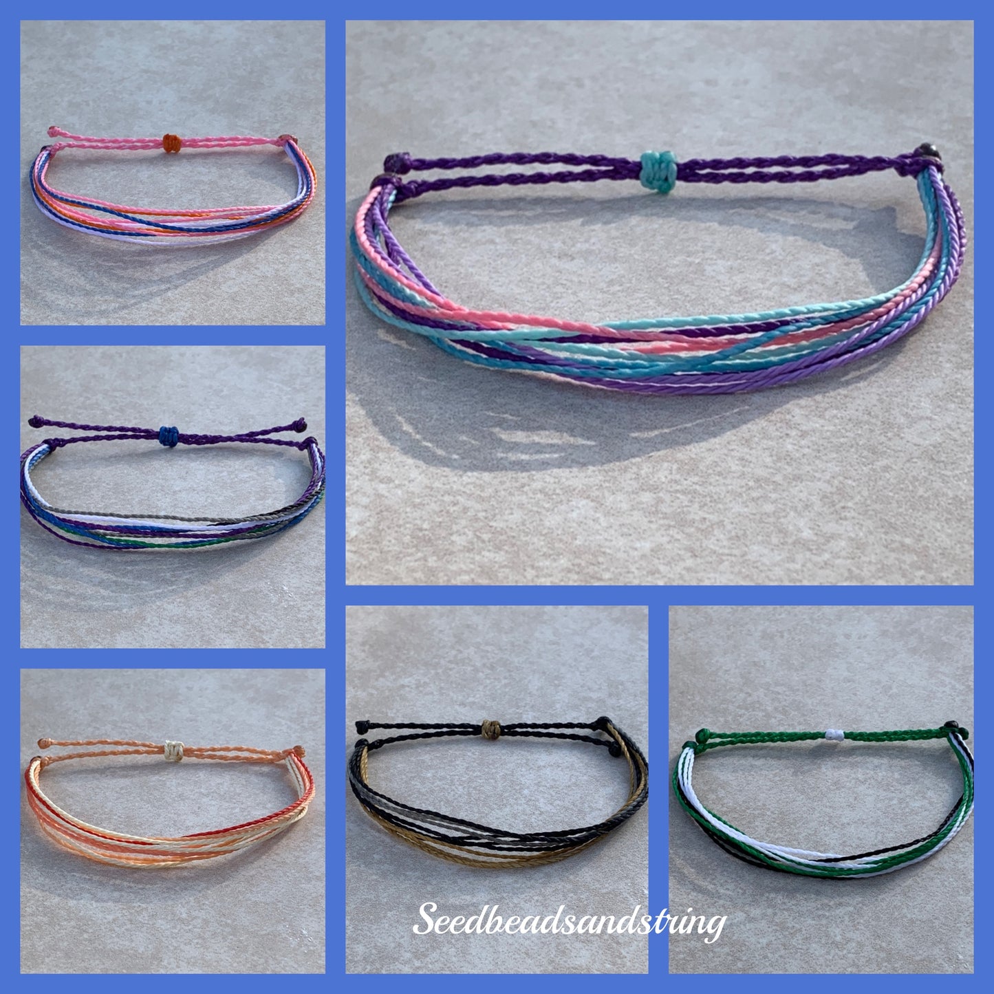 Waxed string bracelets, colorful waterproof adjustable waxed string bracelets