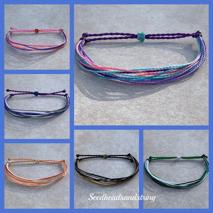 Waxed string bracelets, colorful waterproof adjustable waxed string bracelets