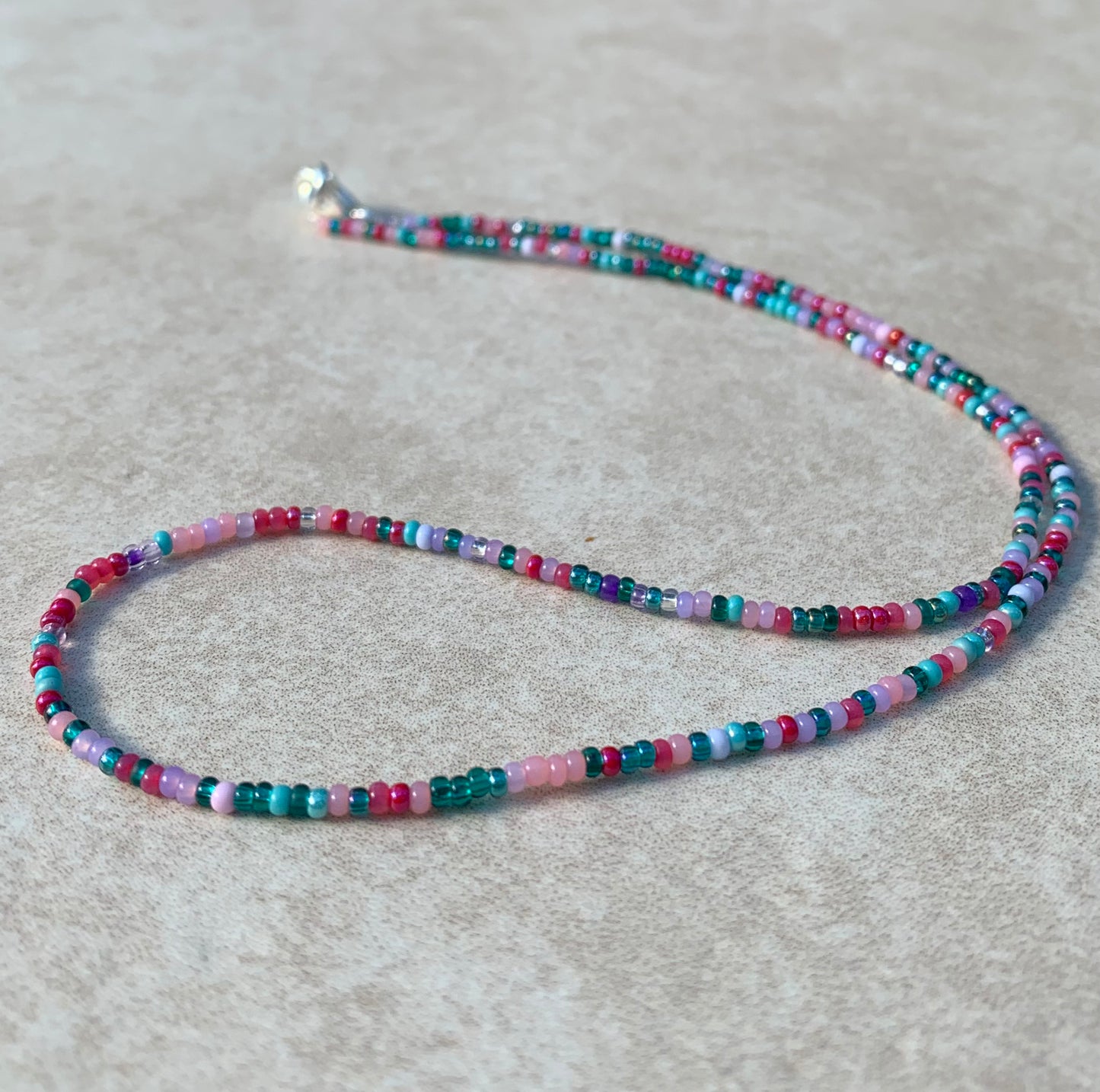 11/0 Mermaids Jewels necklace tiny seed bead necklace, colorful dainty seed bead necklace