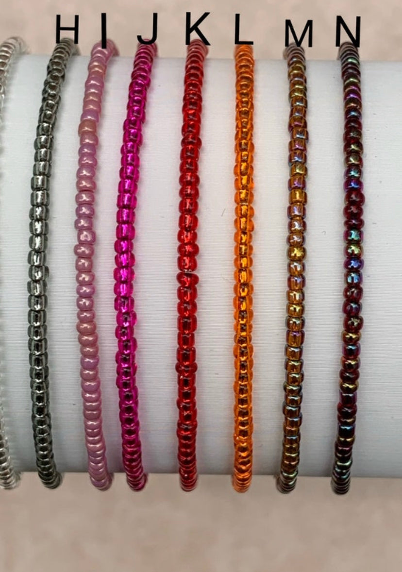 11/0 7 inch Individual tiny stackable Japanese stretch seed bead bracelets, Single dainty stretch seed bead bracelets