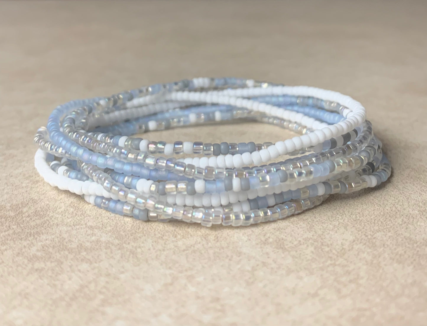 11/0 -WRAP-67 inch Wonderland Japanese Tiny Seed bead wrap bracelet, Matte soft blue, gray, white, frosted crystal wrap seed bead bracelet