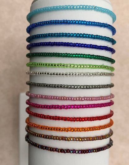 11/0 7 inch Individual tiny stackable Japanese stretch seed bead bracelets, Single dainty stretch seed bead bracelets